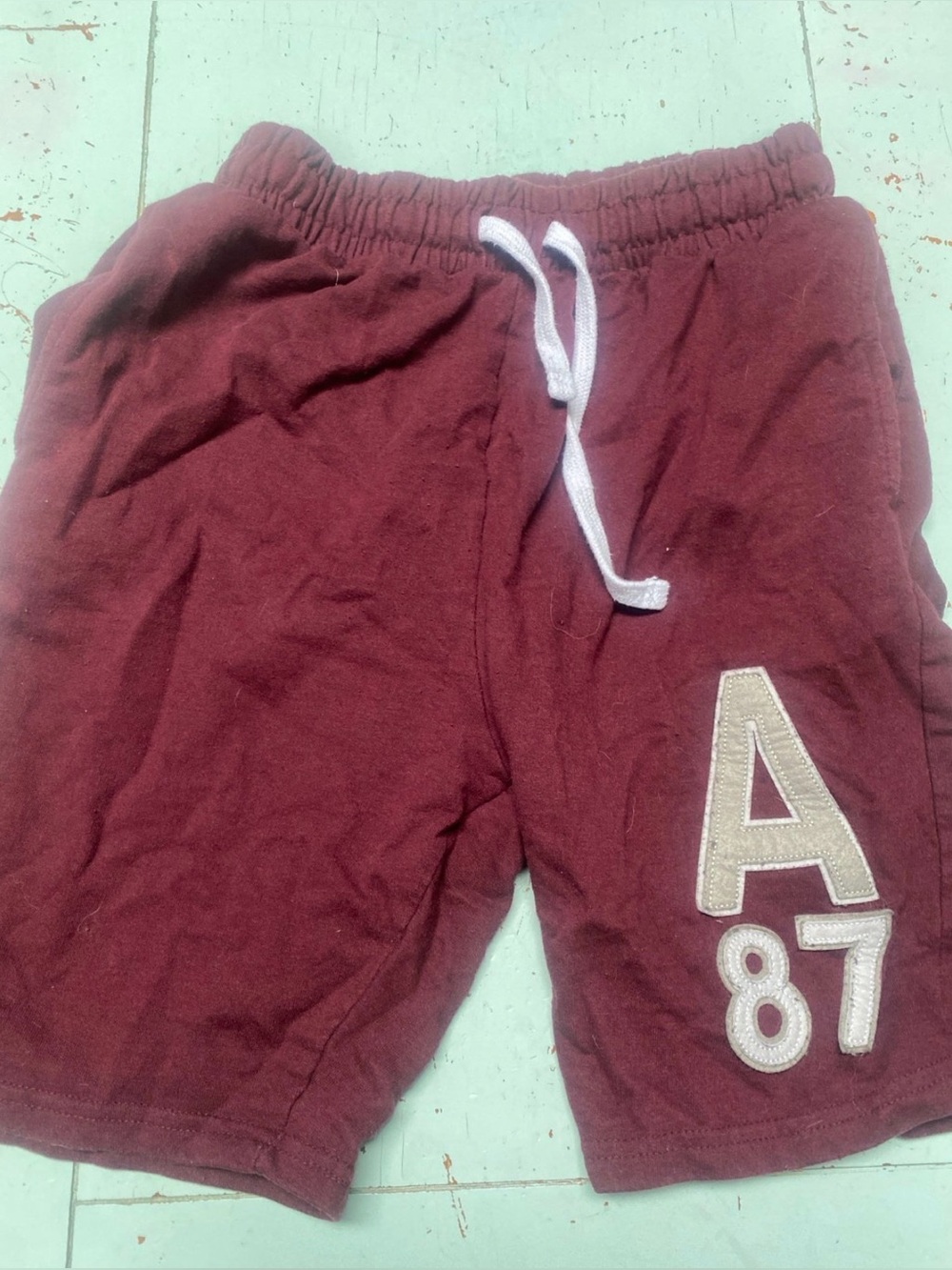 Aeropostale Maroon Knit Shorts with White Drawstring and Tan 'A87' Patch